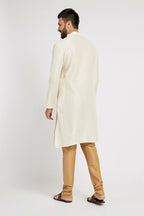 Ethnic India Cream Men's Kurta Striped Polyester