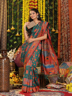 Shree Shyam Fashion Linen Cotton Rama Green Saree - Distacart