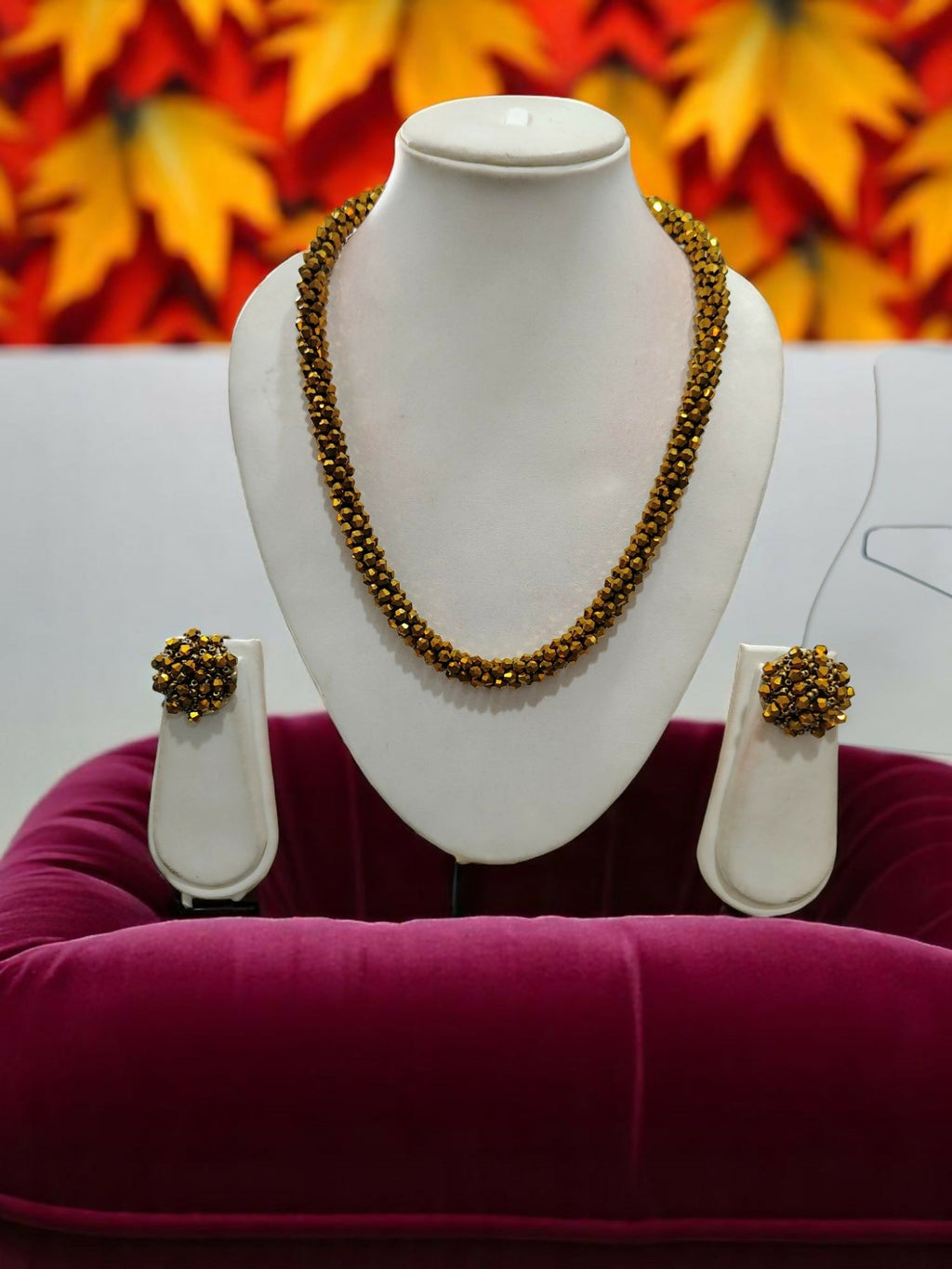 Inhanns Noor-E-Jalwa – Handmade Crystal Bead Necklace / Necklace With Earrings -Adjustable - Golden