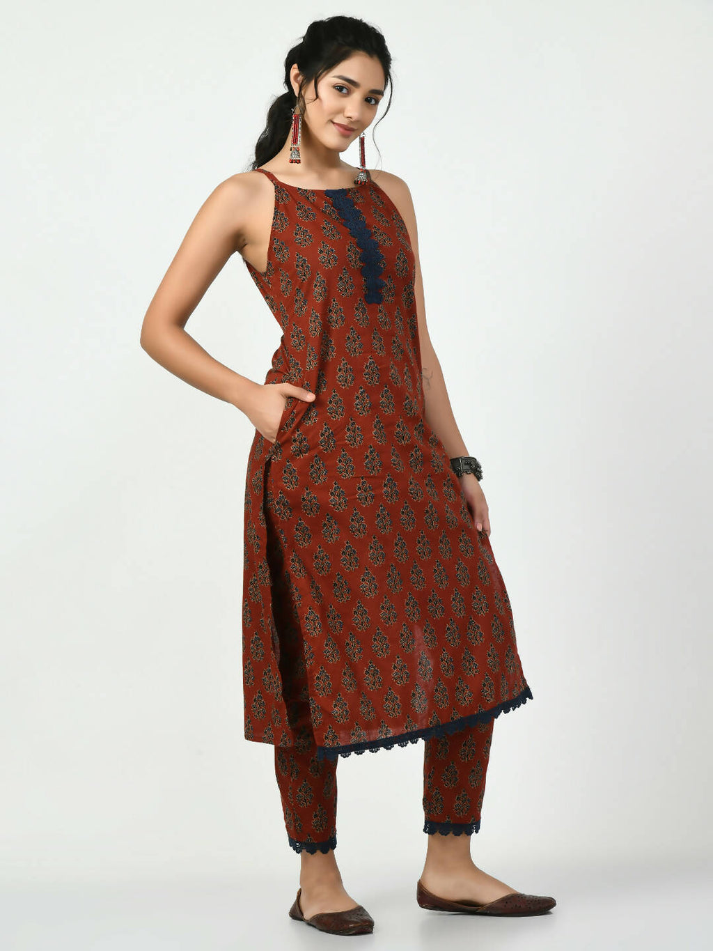 Myshka Women's Rust Straight Printed Kurta