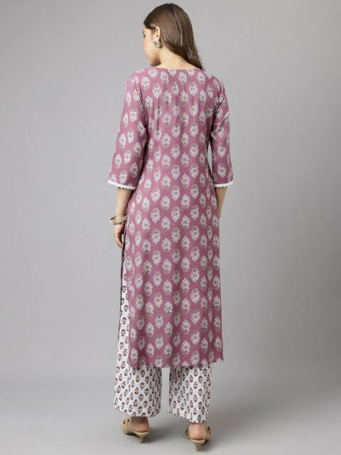 FIORRA Women's Light Purple Cotton A-Line Kurta Palazzo Set