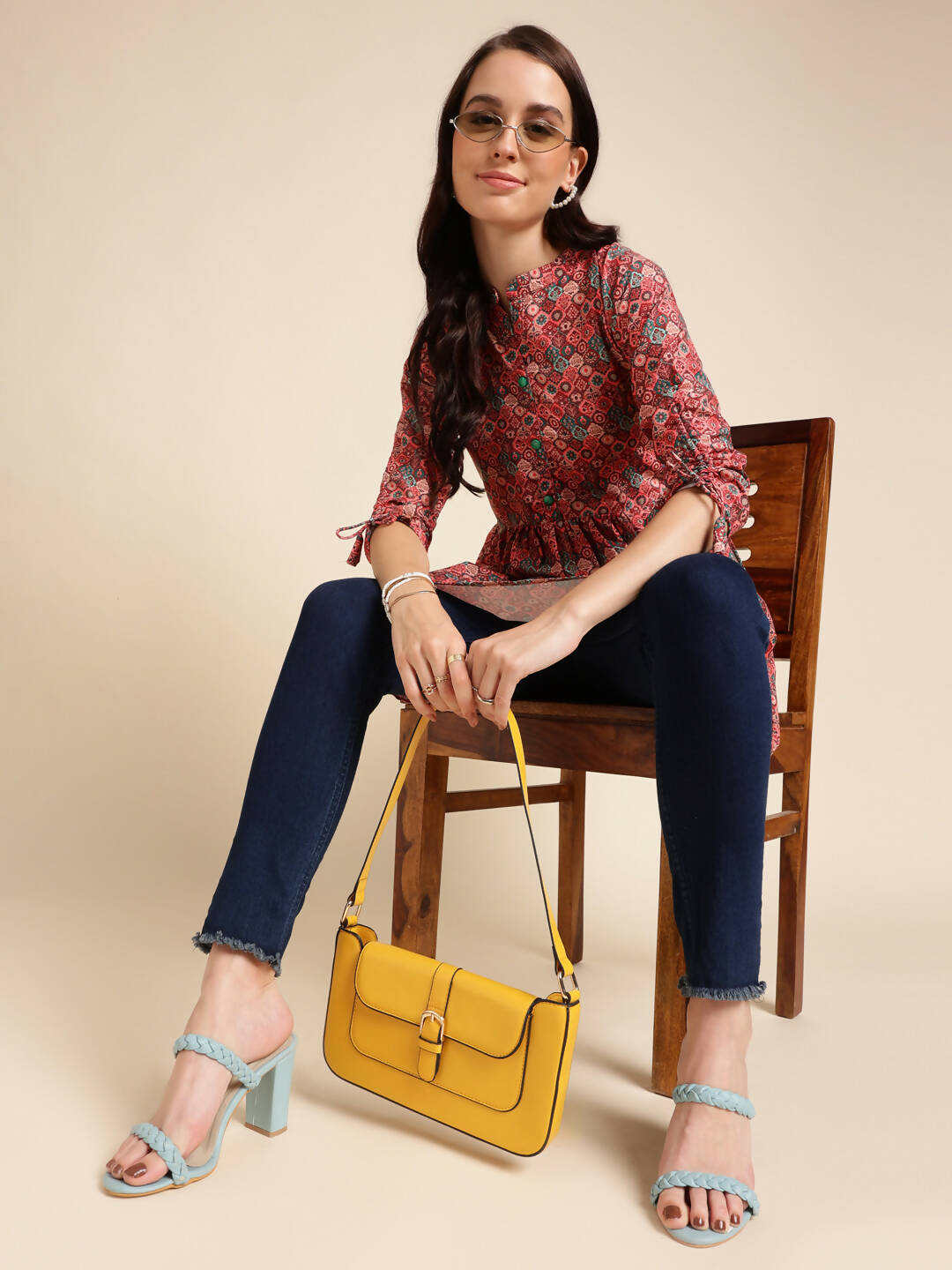 Red Poly Rayon Digital Printed A-line Top - Tarini