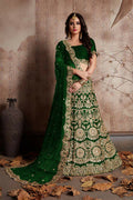 Jyoti Fashion Mesmerizing Green Sequins Embroidered Velvet Lehenga Choli with Dupatta