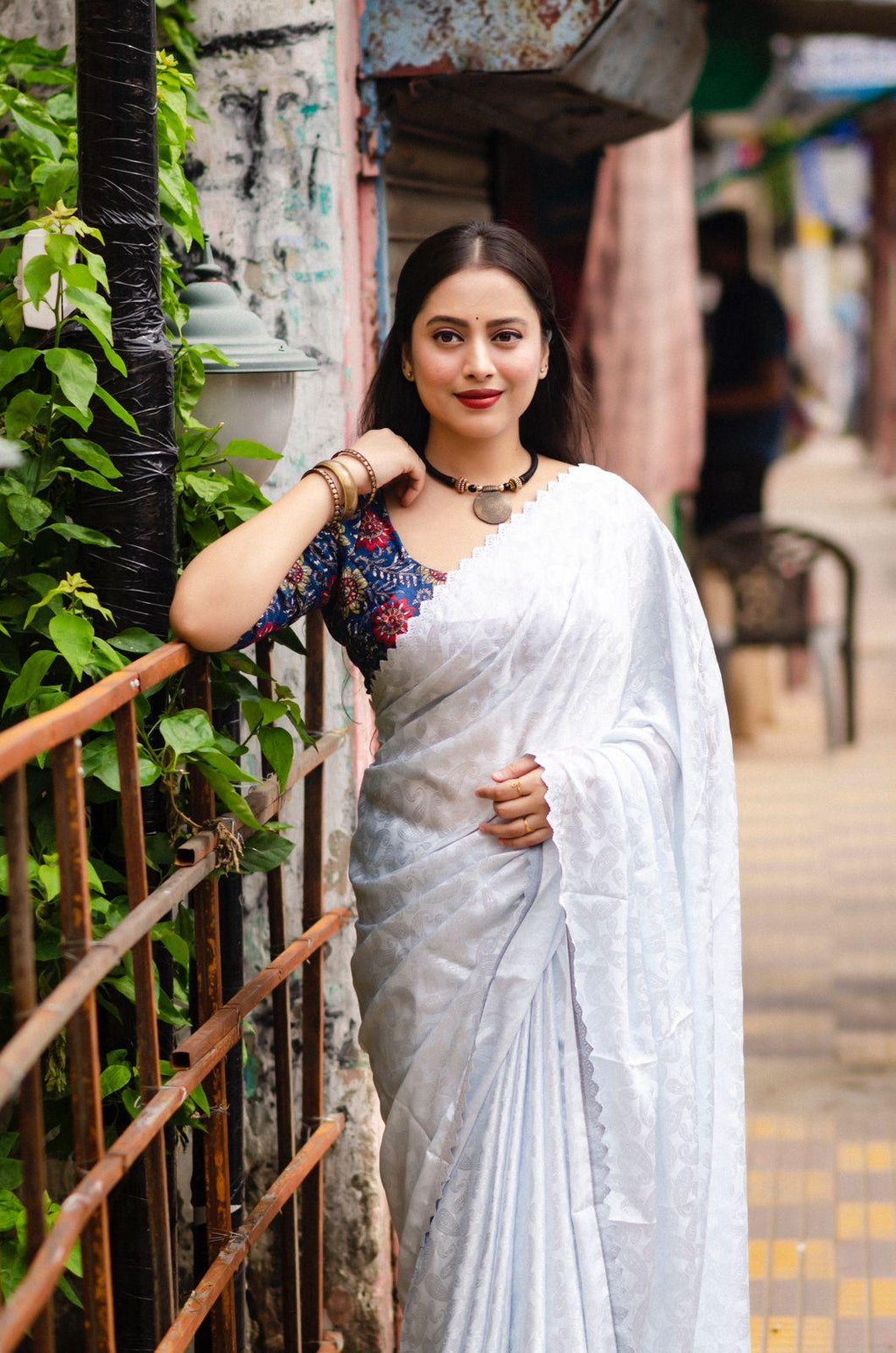 White Poly Silk Ethnic Motifs Saree with Unstitched Blouse - Hiral Fashion