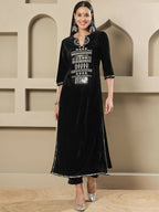 Joban Fashion Women Black Velvet Hand Embellishment Stitched Kurta Set - Distacart