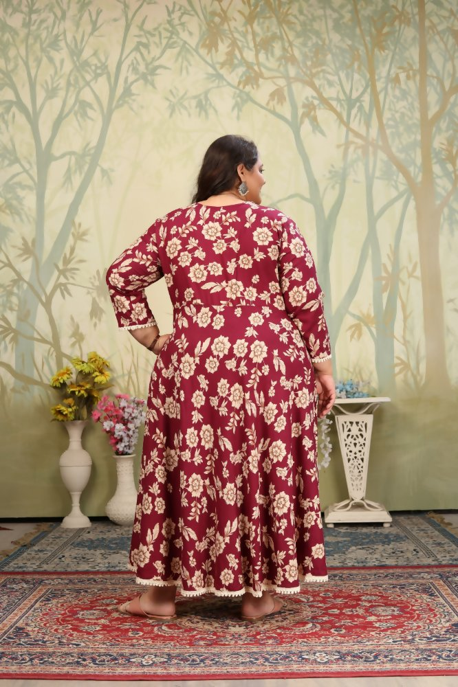 Jyoti Fashion Women's Wine Rayon Floral Print with Sequins Designer Anarkali Set