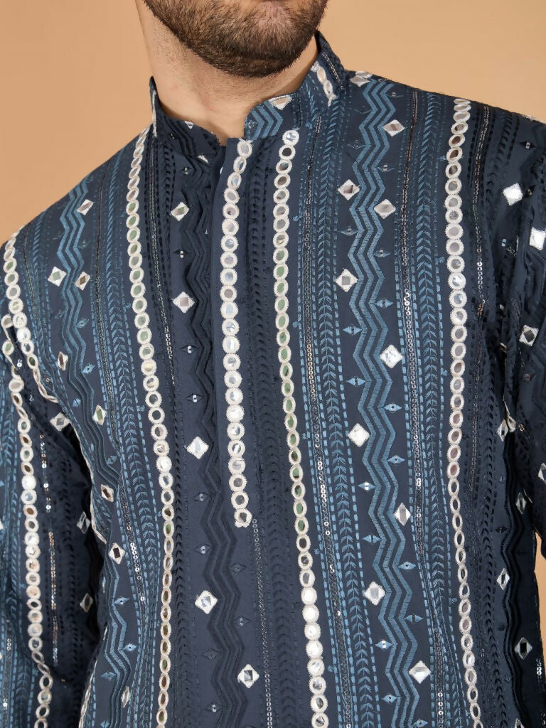 Vastranavya Grey Exclusive Festival Wear Pure Viscose Rayon Sequence & Foil Mirror Heavy Embroidered Work Kurta