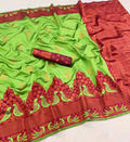 DEIANA'S Beautiful Designer Golden zari Soft Lichi Silk Saree - Pista