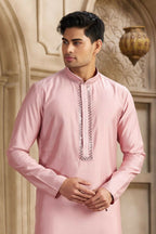 Raivat Ethnic Banarasi Art Silk Mirror Work Kurta Pajama In Dark Pink Colour