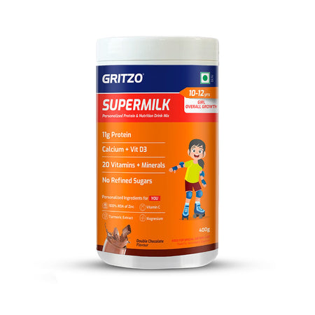 Gritzo SuperMilk Overall Growth (7-12y Girls), Zero Refined Sugar, 21 Vitamins & Minerals