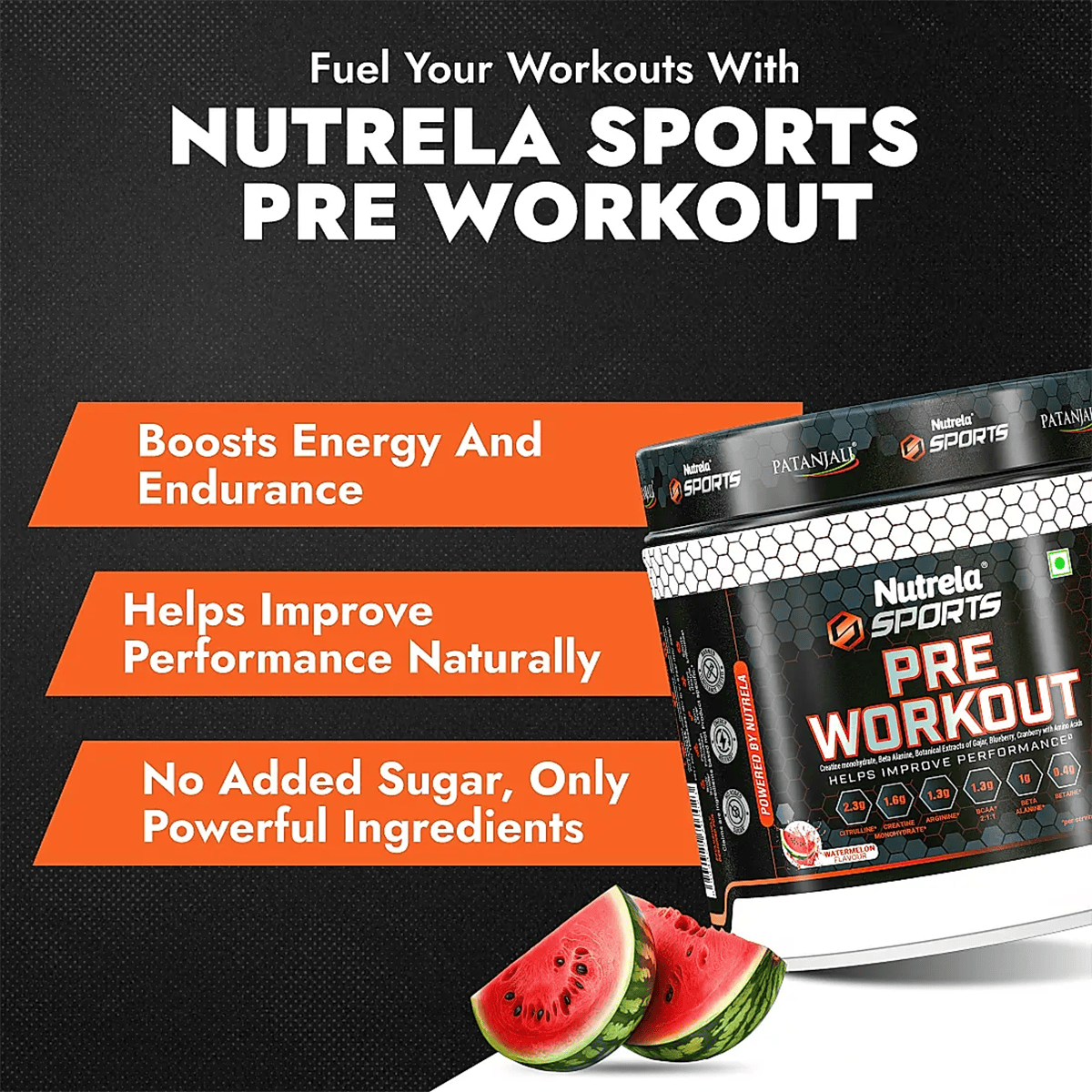 Patanjali Nutrela Sports Pre - Workout-(Watermelon) - Distacart