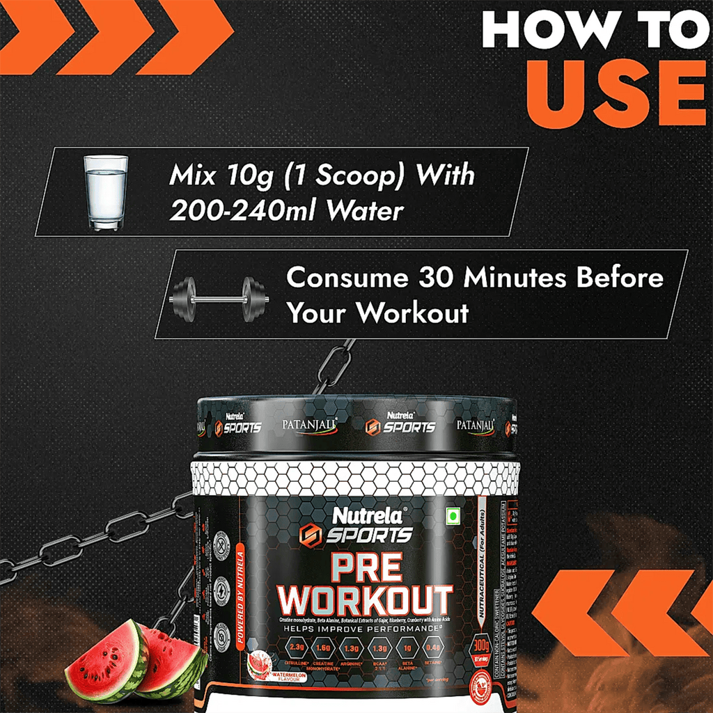 Patanjali Nutrela Sports Pre - Workout-(Watermelon) - Distacart