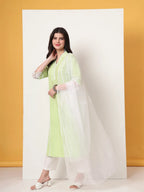 Yufta Premium Cotton Poplin Green Kurta Dupatta Pant Set - Distacart
