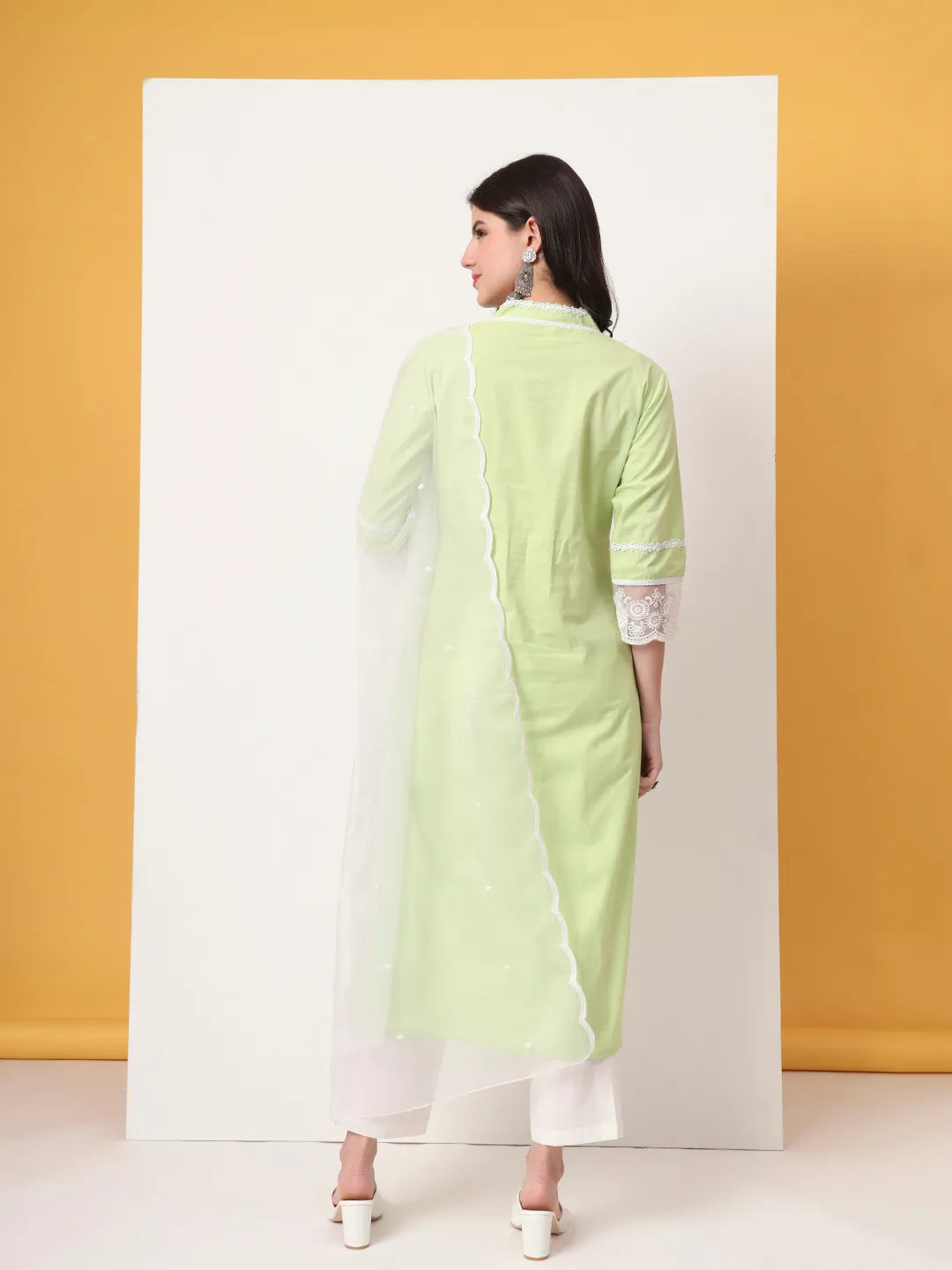 Yufta Premium Cotton Poplin Green Kurta Dupatta Pant Set - Distacart