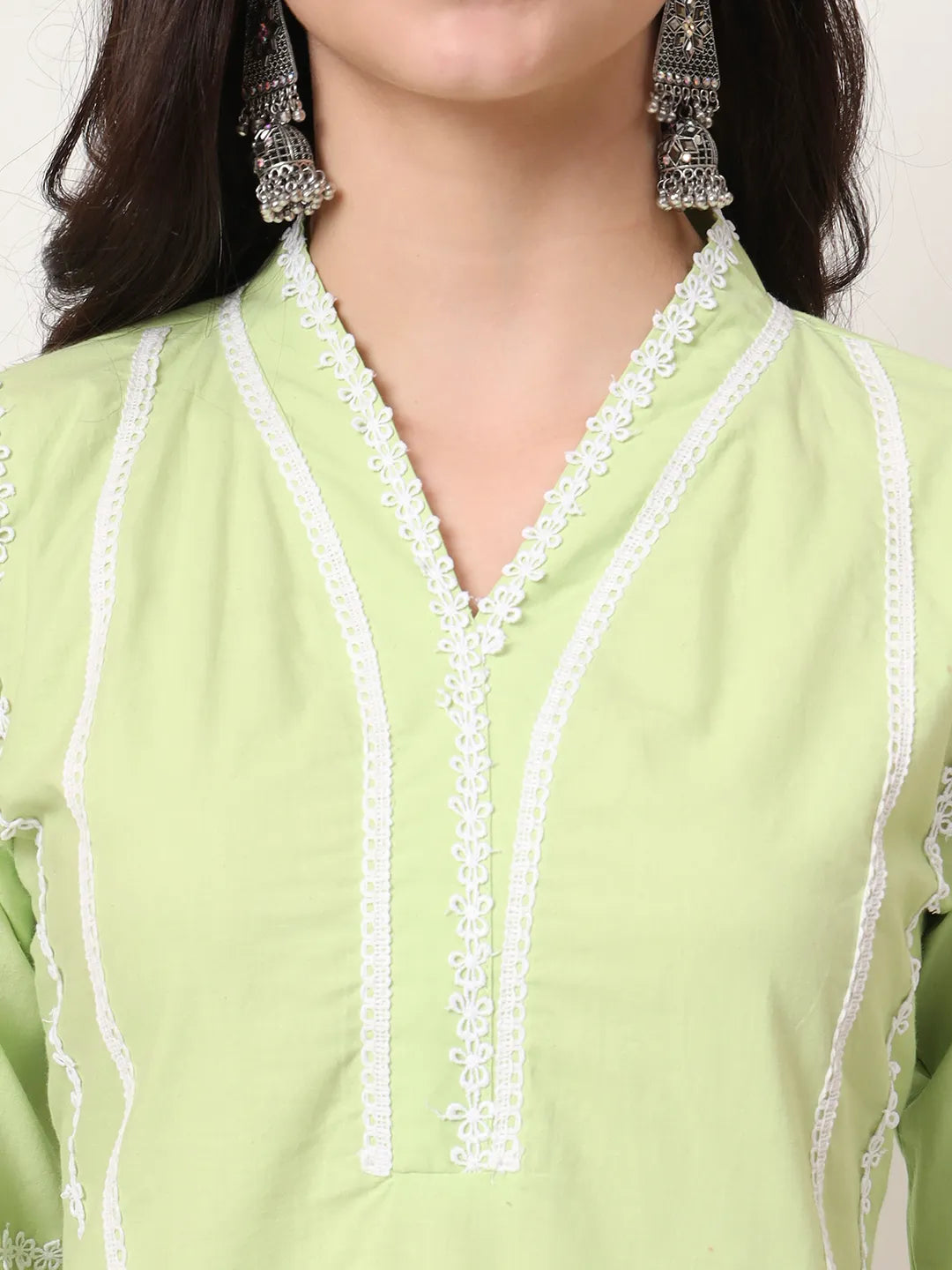 Yufta Premium Cotton Poplin Green Kurta Dupatta Pant Set - Distacart