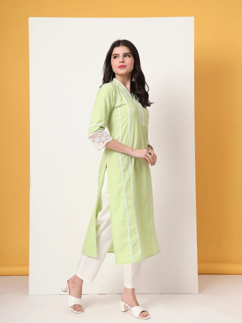 Yufta Premium Cotton Poplin Green Kurta Dupatta Pant Set - Distacart