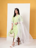 Yufta Premium Cotton Poplin Green Kurta Dupatta Pant Set - Distacart