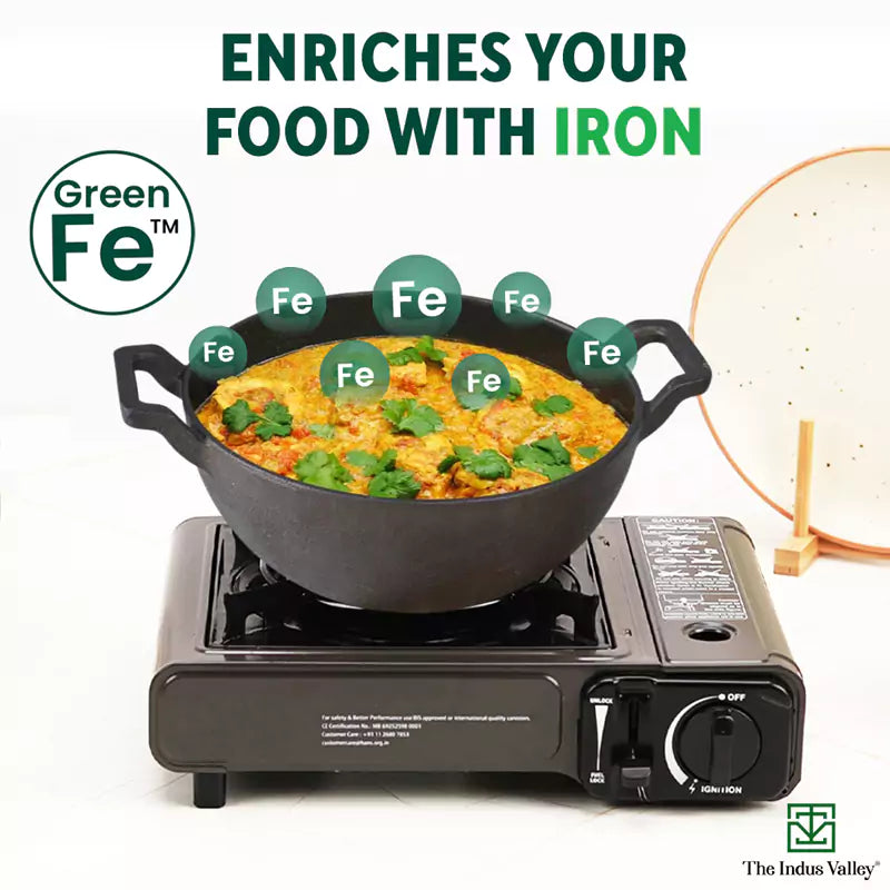 The Indus Valley CASTrong Cast Iron Kadai, Pre-seasoned, Nonstick, 100% Pure, Toxin-free, Induction, 21/25cm, 1.7L/3.3kg