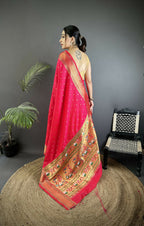 Joban Fashion Magenta Pink Butti Woven Soft Lichi Silk Paithani Saree - Distacart