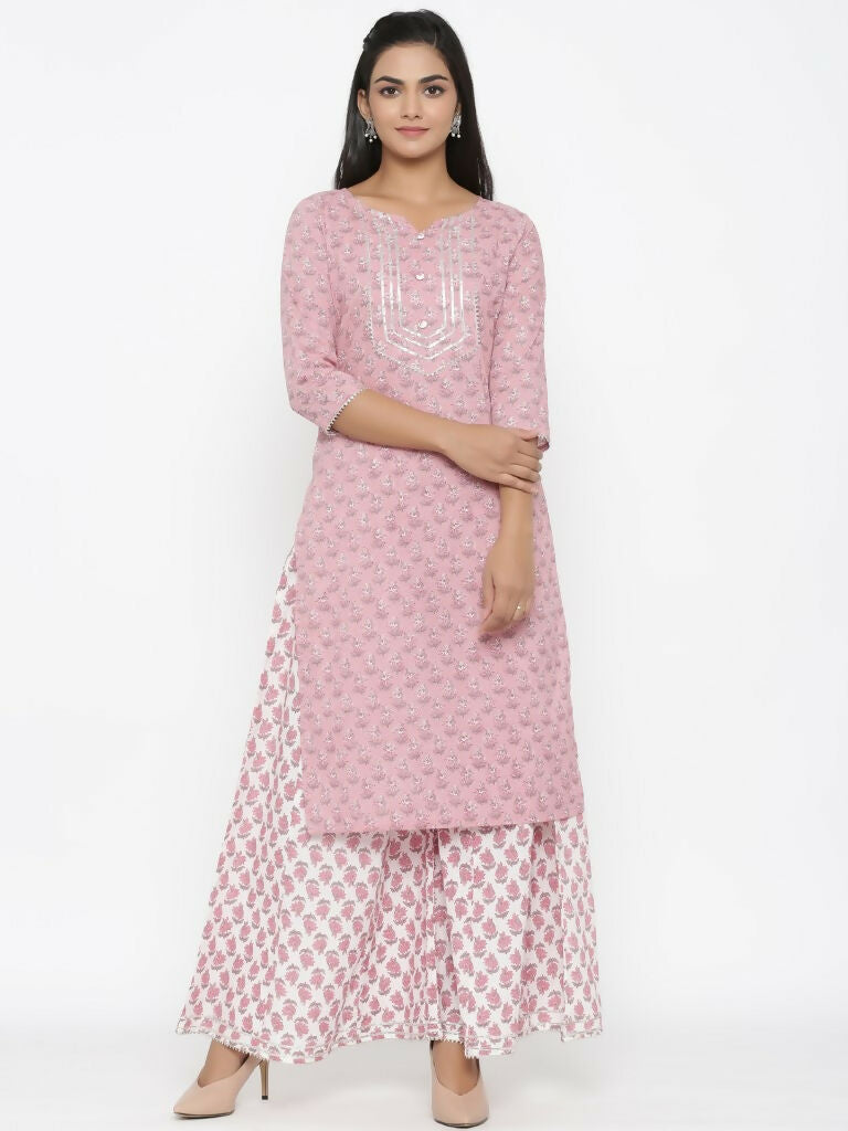 Miravan Women's Cotton Floral Print Straight Kurta And Palazzo Set