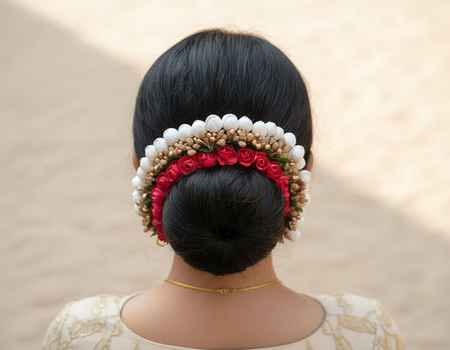 Red & Gold Flower Hair Gajra