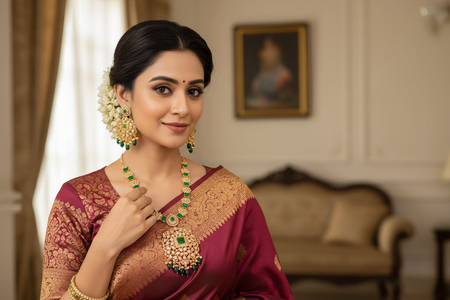 Uncut & Emerald Designer Necklace Set