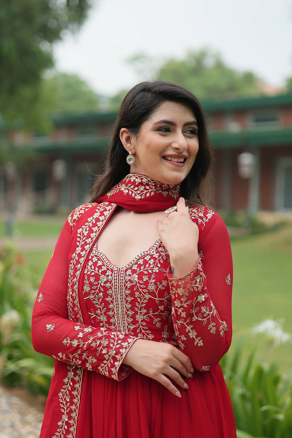 Joban Fashion Red Georgette Sequence Embroidery Work Kurta Set - Distacart