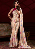 Vegaa Fashion Cream Japan Satin With Pearl Lace Printed Designer Saree - Distacart