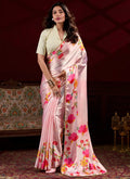 Vegaa Fashion Light Pink Japan Satin With Pearl Lace Printed Designer Saree - Distacart
