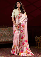Vegaa Fashion Light Pink Japan Satin With Pearl Lace Printed Designer Saree - Distacart