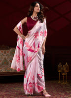Vegaa Fashion Light Pink Japan Satin With Pearl Lace Printed Designer Saree - Distacart
