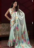 Vegaa Fashion Sea Green Japan Satin With Pearl Lace Printed Designer Saree - Distacart