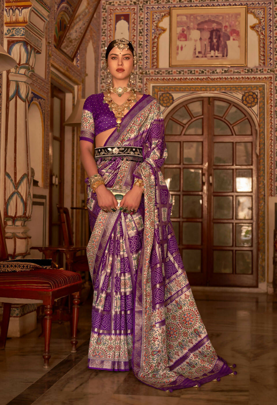 Purple P V Silk Digital Print, Zari Work Printed Saree - Rewaa Parampara