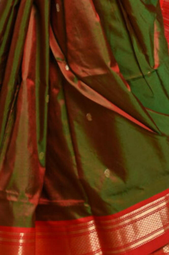 Very Much Indian Pure Silk Yeola Handloom Green Red Dual Tone - Paithani Saree With Traditional Double Pallu - Distacart