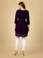 Jyoti Fashion Women's Purple Viscose Rayon Embroidered Casual Top