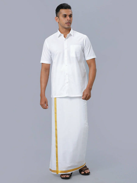 Ramraj Cotton Mens Half Sleeve Formal Poly Cotton White Shirt