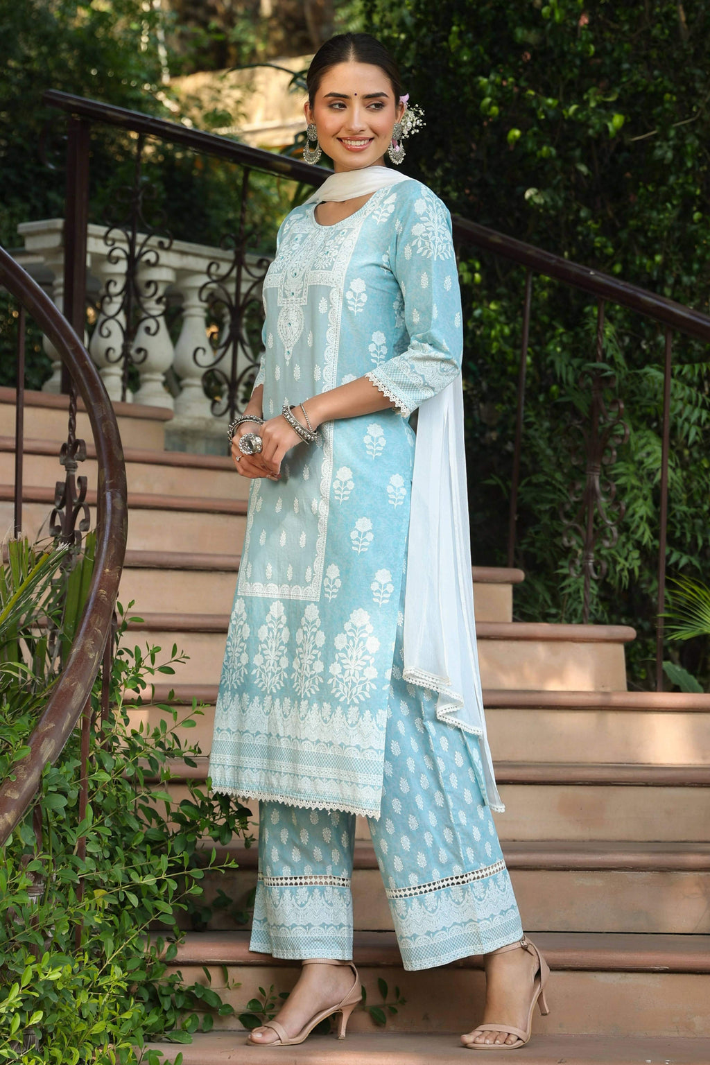 Juniper Women's Skyblue Printed Straight Kurta Sets - Distacart