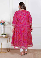Miravan Plus Size Women'S Bandhani Ethnic Anarkali Kurta And Dupatta - Distacart
