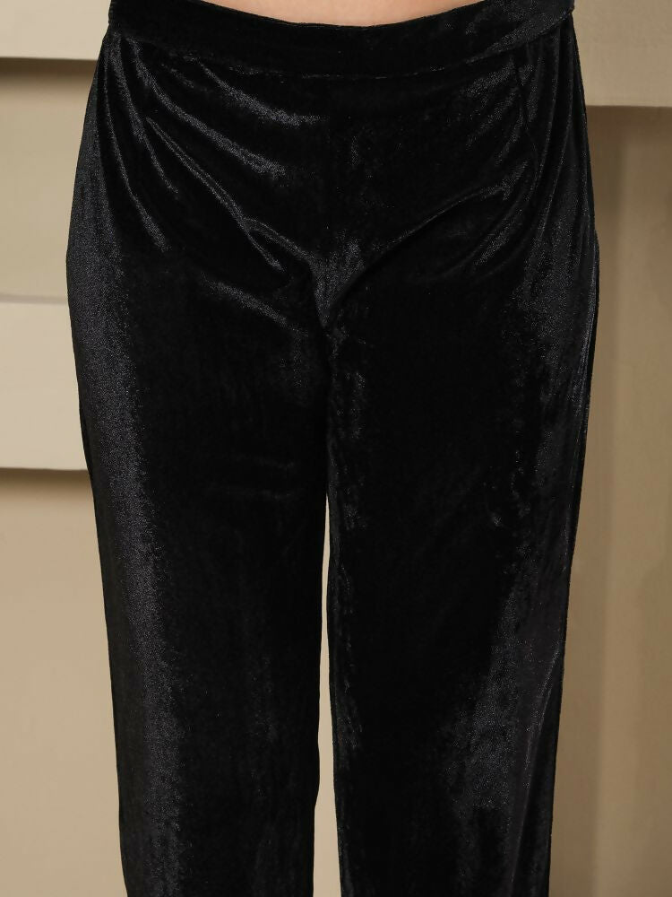 Joban Fashion Women Black Velvet Hand Embellishment Stitched Kurta Set - Distacart