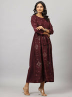 Juniper Women's Mauve Festive Printed Flared Dress - Distacart