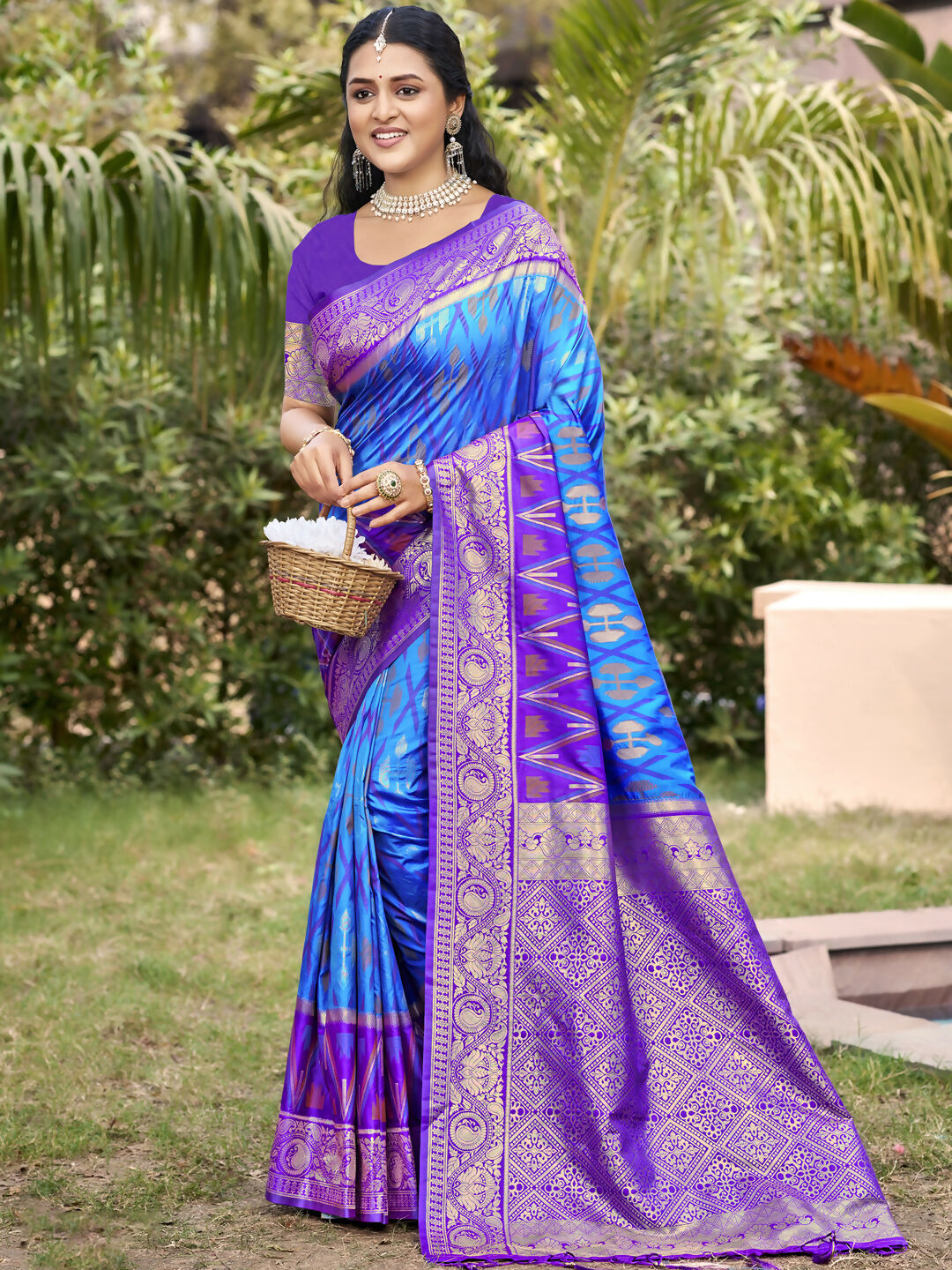 Shree Shyam Fashion Sky Blue Pochampally Silk Saree - Distacart
