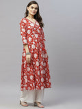 Miravan Women's Cotton Floral Printed Anarkali Kurta With Dupatta