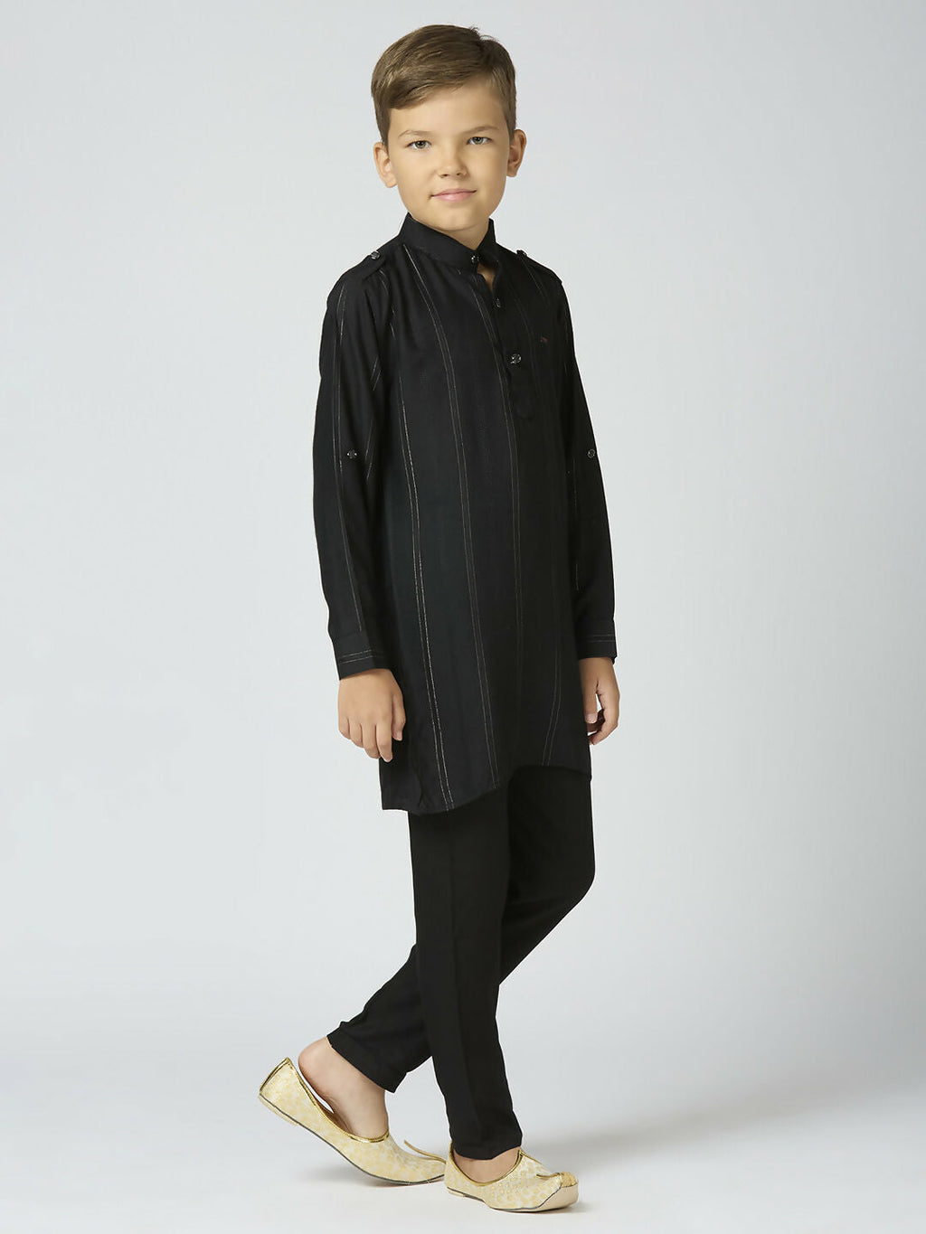 Joban Fashion Kids Island Full Sleeves Cotton Kurta and Pyjama Set with Strip - Black