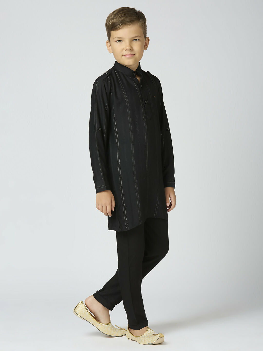 Joban Fashion Kids Island Full Sleeves Cotton Kurta and Pyjama Set with Strip - Black
