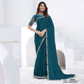 Teal Pure Crepe Silk Dual Sequence With Hand Work Saree With Unstitched Blouse - Norita Swaraa
