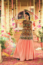 Teeya Creation Peach Colour Rayon Silk Embroidery Work Fully Stitched Navratri Lehenga
