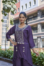 Joban Fashion Purple Cotton Premium Pure Viscose Dola With Handwork Kurta set
