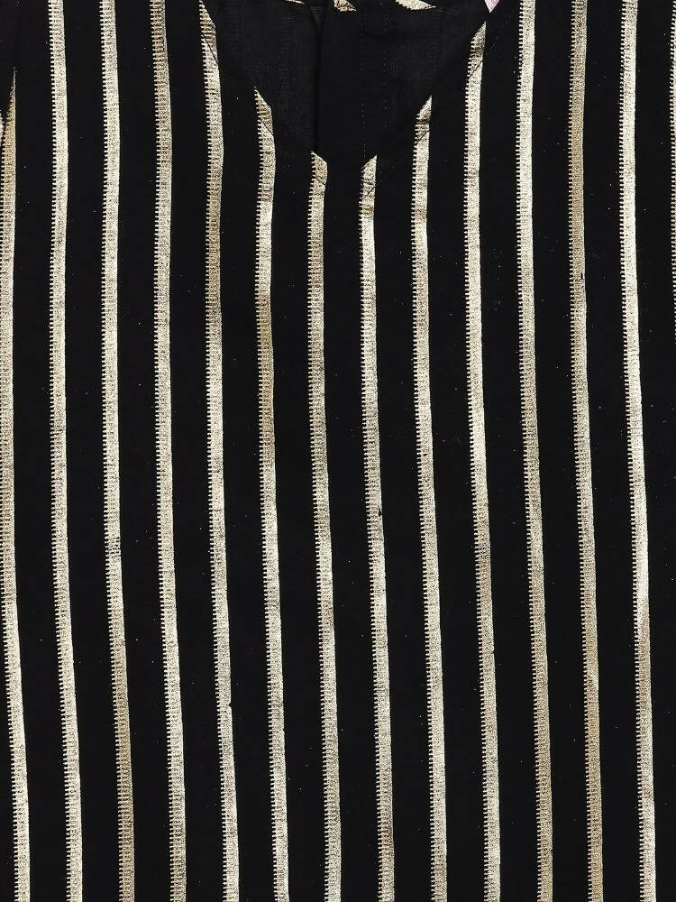 Ahalyaa Black Georgette Stripped Gold Printed Kids Kurta Pant Set For Girls