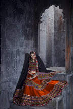 AI Fashion Orange Art Silk Designer Navratri Lehenga Choli Collection