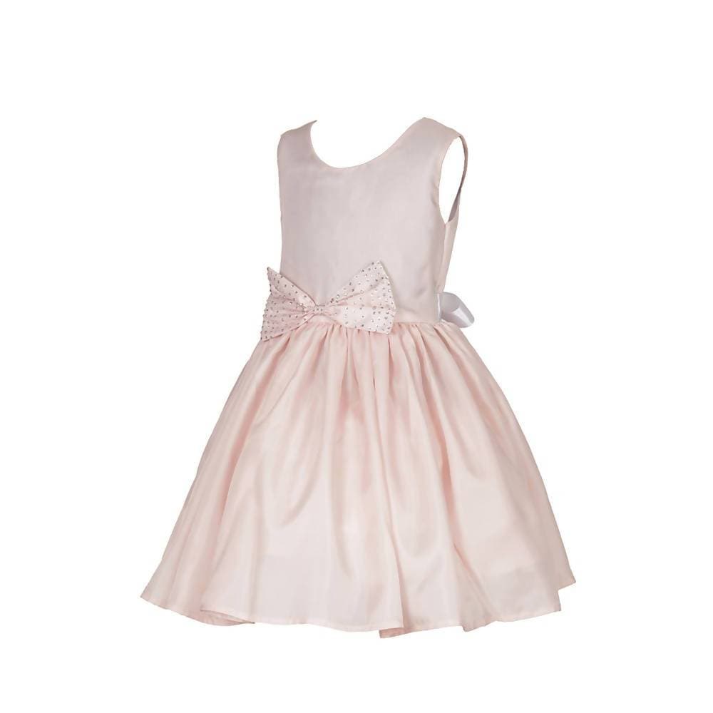 Asmaani Baby Girl's Peach Color Satin Knee Length Frock (AS-DRESS-22007)